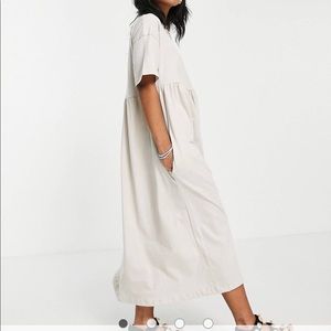 ASOS DESIGN Petite oversized midi smock dress in stone